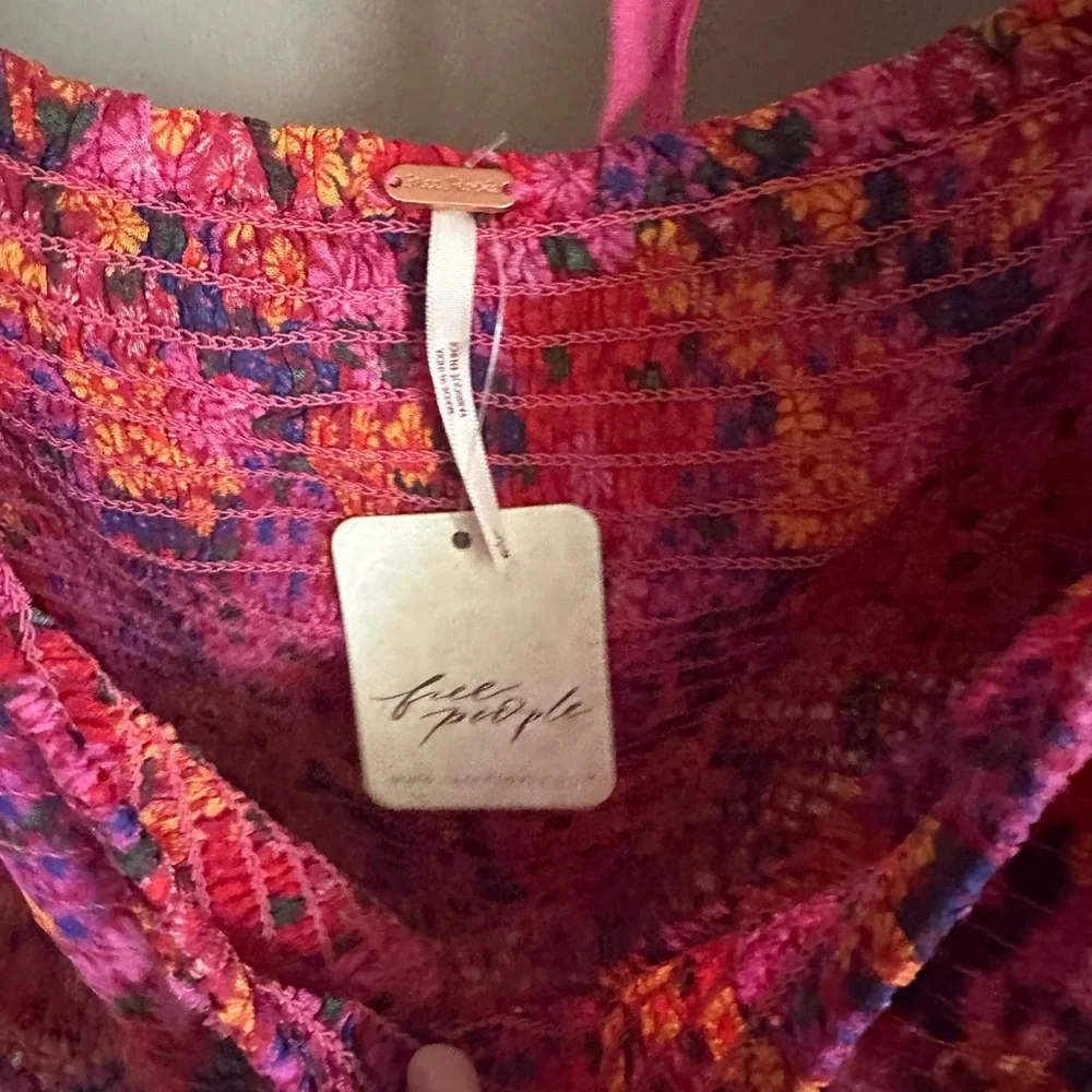 Free People Back On Cropped Top Smocked‎ Floral Print Balloon Sleeve NWT 273095